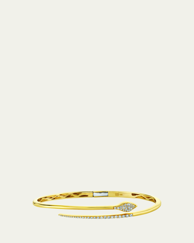14K Yellow Gold Pave Diamond Small Snake Hinge Bangle Bracelet